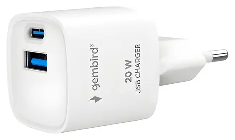 Rychlonabíječka USB 2 porty + AC zásuvka 20W bílá / Nabíječka / Rychlé nabíjení / 20W