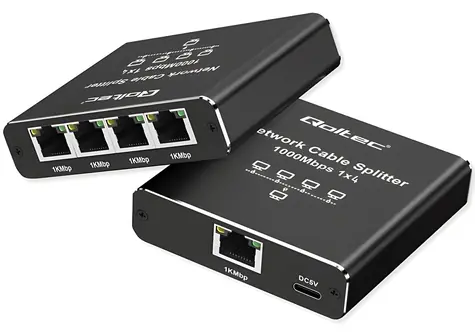 Mini switch splitter Ethernet 1x4 RJ45 / Switch / Mini / 4 porty / 10/100/1000 Mbps / USB-C napájení