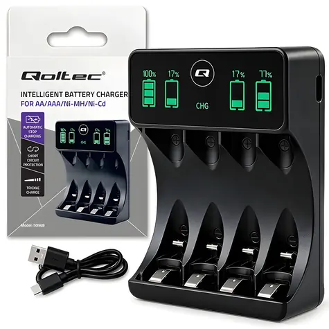 Nabíječka NiMH akumulátorů AAA/AA / Nabíječka baterií / LCD displej / USB-C kabel