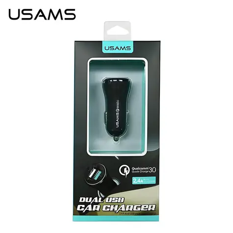 USAMS US-CC028 Dual USB Autonabíječka černá / 2x USB / QC3.0