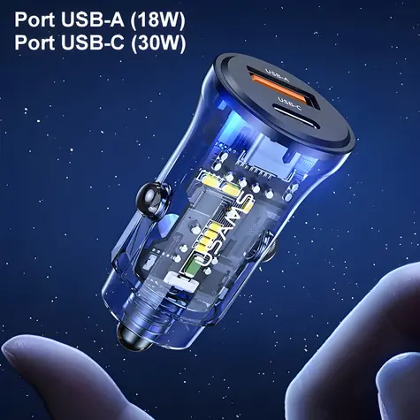 USAMS US-CC164 C32 modrá / Autonabíječka / 1x USB-A / 1x USB-C / 30W