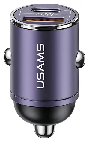 USAMS CC206C fialová / Autonabíječka / 2x USB / USB-C PD / QC / 30W