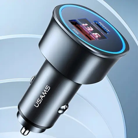 USAMS C26 černá / Autonabíječka / 1x USB + 1x USB-C / 95W / Fast Charge