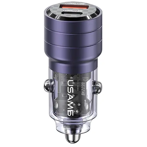 USAMS C36 fialová / Autonabíječka / 2x USB (USB-C, USB-A) / 95W / PD