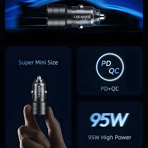 USAMS CC176 C36 černá / Autonabíječka / USB-A + USB-C / 95W / PD 65W