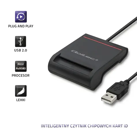 Čtečka čipových karet ID USB 2.0 černá / Čtečka karet / LED indikace / kabel 0,9 m