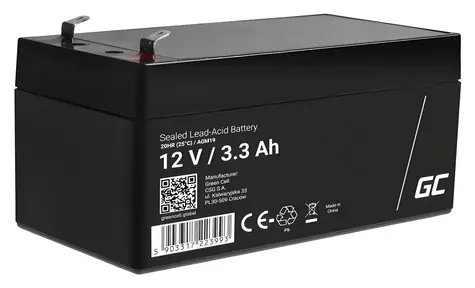 AGM baterie 12V 3,3Ah / Akumulátor / Olověný / Bezúdržbový