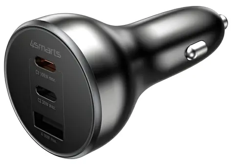 4smarts VoltRoad Ultimate 160W černá / Autonabíječka / 2x USB-C + USB-A / USB-C PD 100W / 12V/24V vozidla / Quick Charge