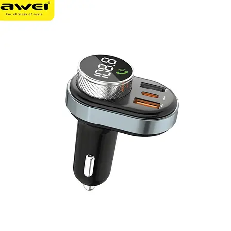 AWEI C-843 černá / FM transmitter / Bluetooth 5.0 / Handsfree / USB-A + USB-C / MP3