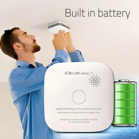 Bezdrátový detektor kouře s baterií / Detektor kouře / alarm 85 dB / LED