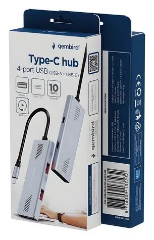 USB-C hub 4 porty / USB hub / USB 3.2 Gen 2 / 10 Gbit/s / hliníkové tělo