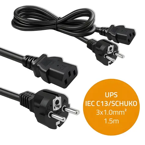 Napájecí kabel Schuko - IEC C13 1,5 m / Napájecí kabel / CEE7/7 - IEC C13 / 3x1,0 mm2 / měď