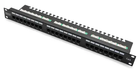 Patch panel 24x RJ-45 LSA černý / Patch panel / Cat.6 UTP / 1U / 19