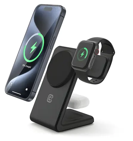Crong MagSpot Stand / Bezdrátová nabíječka / 3v1 stojánek / MagSafe / pro iPhone, Apple Watch a AirPods