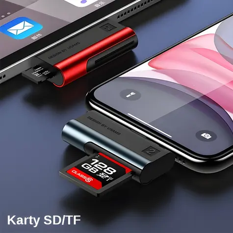 USAMS SJ430 stříbrná / Čtečka paměťových karet / SD / microSD / Lightning