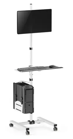 Maclean MC-793 bílá / Podlahový vozík pro monitor a PC / na kolečkách