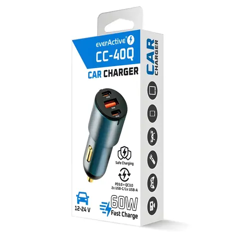 CC-40Q Autonabíječka černá / Autonabíječka / 60W / QC3.0 / PD / USB-C + USB