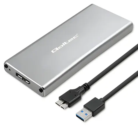 Externí box pro M.2 SATA SSD stříbrný / USB rámeček / NGFF / USB 3.0 / 5Gb/s / do 2TB