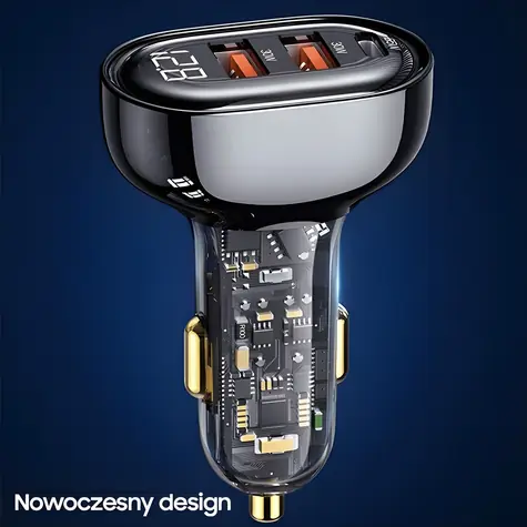 USAMS US-CC158 průhledná černá / Autonabíječka / 2x USB / 1x USB-C / 125W
