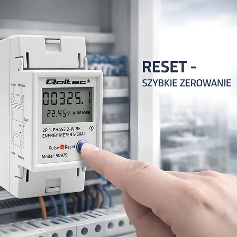 Elektroměr spotřeby energie na DIN lištu / Elektroměr / Jednofázový / 230V / 60A / LCD / RESET