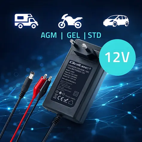 Nabíječka olověných AGM/GEL akumulátorů 12V / 2A / 24W / konektor 5,5x2,1 mm / kabel 1,8 m