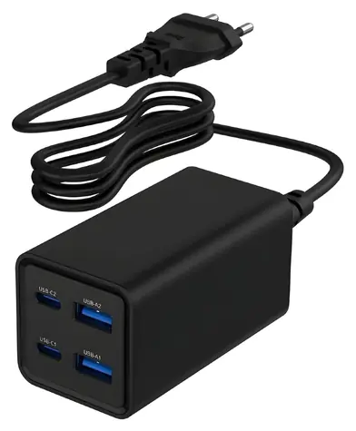 Nabíječka GaN 65W černá / Nabíječka / 2x USB-C / 2x USB-A / PD / QC