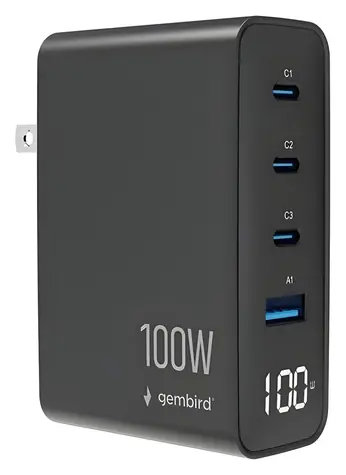 GaN nabíječka 100W LCD černá / Nabíječka / 3x USB-C / 1x USB-A / PD