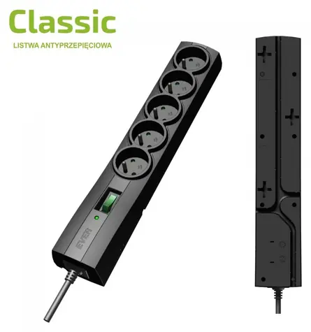 Přepěťová ochrana Classic černá / Přepěťová ochrana / 5 zásuvek / 5 m / 10 A
