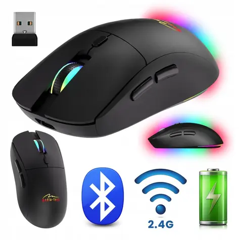 Bezdrátová myš 2v1 černá / Myš / tichá / Bluetooth + 2.4 GHz / 3200 DPI / 6 tlačítek