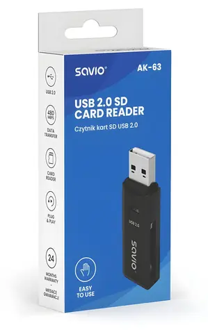 Čtečka paměťových karet SD AK-63 / Čtečka paměťových karet / USB 2.0 / 480 Mbps