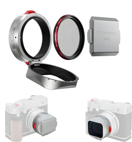 Freewell Real Lens Hood stříbrná / Sluneční clona / pro Fujifilm GFX100RF / CPL + Black Mist filtr 49 mm
