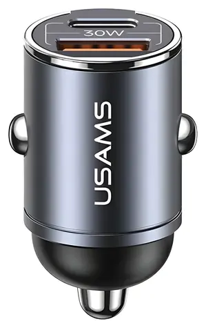USAMS C38 stříbrná / Autonabíječka / USB-C + USB-A / 30W / Fast Charge