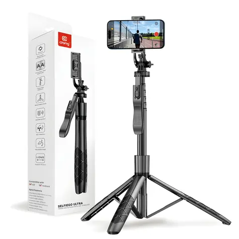 Crong SelfieGo Ultra / Selfie tyč s tripodem / Bluetooth / hliníková / 33–157,5 cm