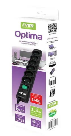 OPTIMA T/LZ08-OPT050 černá / Prodlužovací kabel s přepěťovou ochranou / 6x zásuvka / 5 m / 175 J