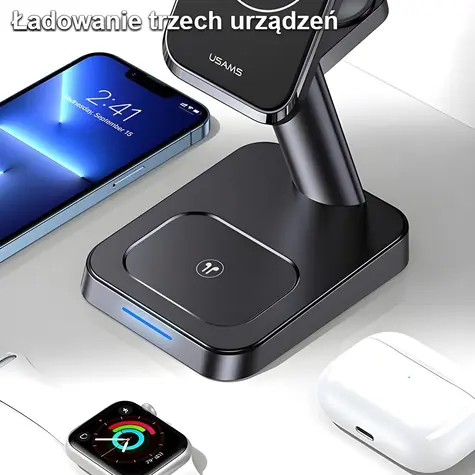 USAMS US-CC150 černá / Bezdrátová nabíječka 3v1 / MagSafe / 20W