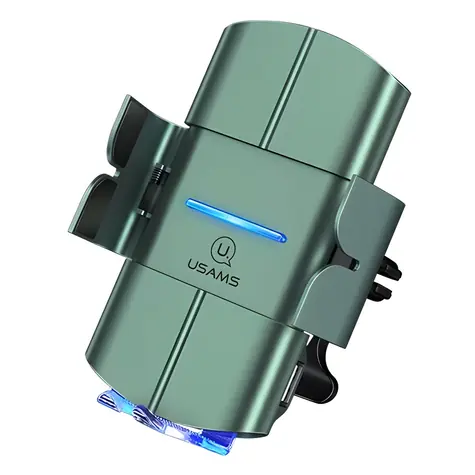 USAMS CD133 zelená / Držák do auta / Bezdrátové nabíjení 10W / Do mřížky větrání / Automatické uchycení
