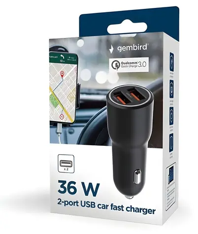 Autonabíječka 2x USB-A QC3.0 36W černá / Autonabíječka / 2x USB-A / QC 3.0 / 36W
