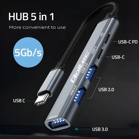 USB-C hub 5v1 / USB hub / USB-C PD / 2x USB 2.0 / USB 3.0