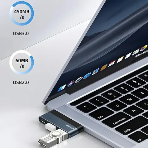 USAMS SJ491 šedá / USB-C hub / USB 3.0 / Micro SD / 60W PD