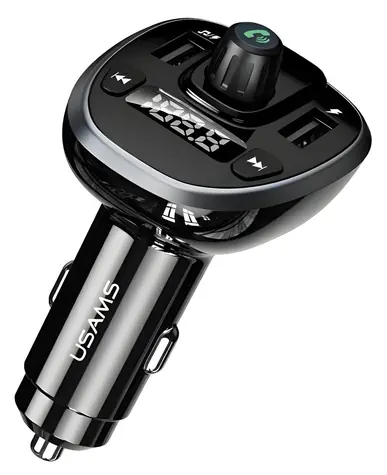 USAMS C21 černá / FM transmitter do auta / Bluetooth 5.0 / Handsfree / 2x USB 3,4A