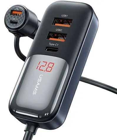 USAMS C40 US-CC213 černá / Autonabíječka / 5 portů / 3x USB / 2x USB-C / 165W / PD, QC