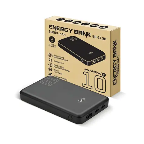 Powerbanka 10 000 mAh černá / Powerbanka / 2x USB-C + 1x USB-A / 20 W QC4.0 / LCD displej