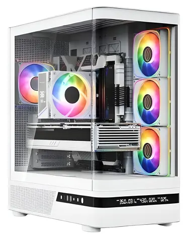 MODECOM Volcano AQ200 ARGB bílá / Skříň / ATX / 1x USB-C 3.2 / LED displej / tvrzené sklo / bez zdroje