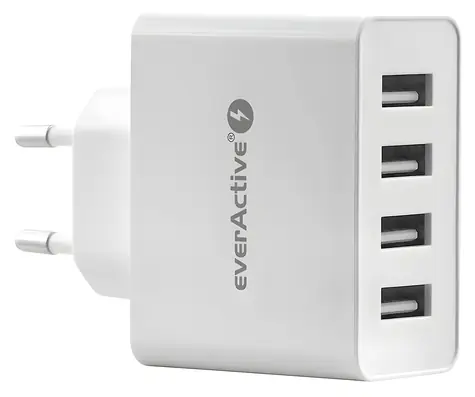 Síťová nabíječka 4x USB 5A bílá / Nabíječka / Smart IC / 4x USB-A / 5A