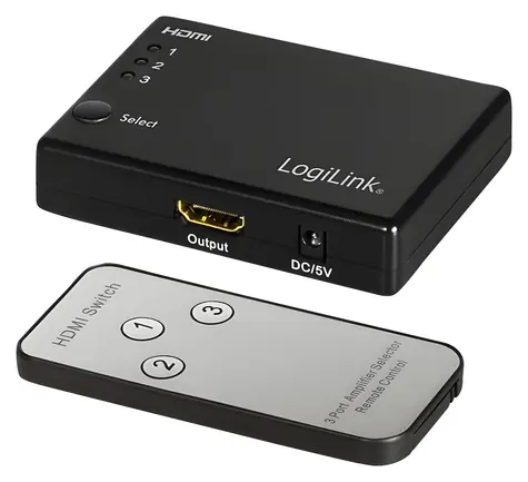 HDMI přepínač 3x1 černá / Přepínač HDMI / Full HD 60Hz / dálkové ovládání