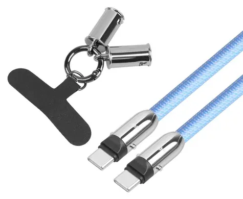 Kabel 2v1 USB-C se smyčkou 1m modrá / Datový kabel / USB-C / karabina na klíče