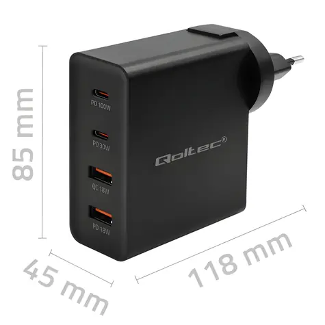 GaN Power Pro nabíječka 130W černá / Nabíječka / 2x USB-C / 2x USB-A / PD