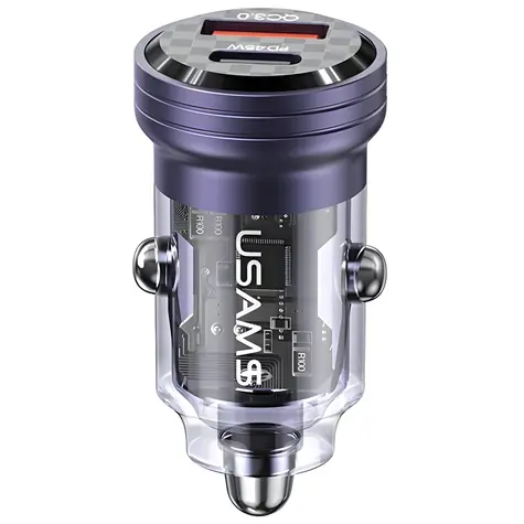 USAMS US-CC175 fialová / Autonabíječka / USB-C + USB / 45 W / PD, QC