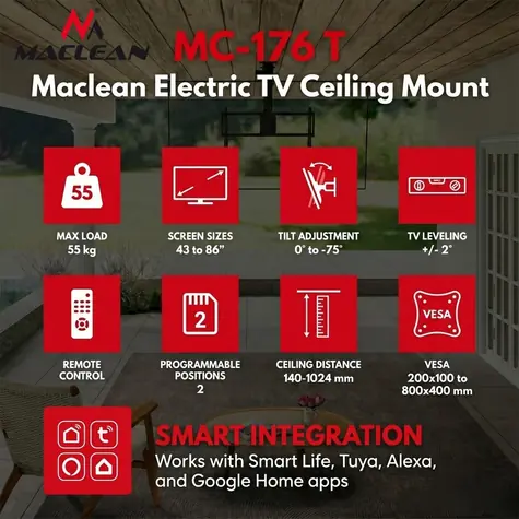 Elektrický stropní držák TV MC-176 T / Stropní držák TV / motorizovaný / VESA 200x100-800x400 / 43-86