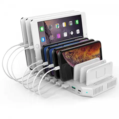 Nabíjecí stanice 10x USB 160 W Y-2190 / Nabíjecí stanice / QC3.0 / 9x USB-A + USB-C / bílá